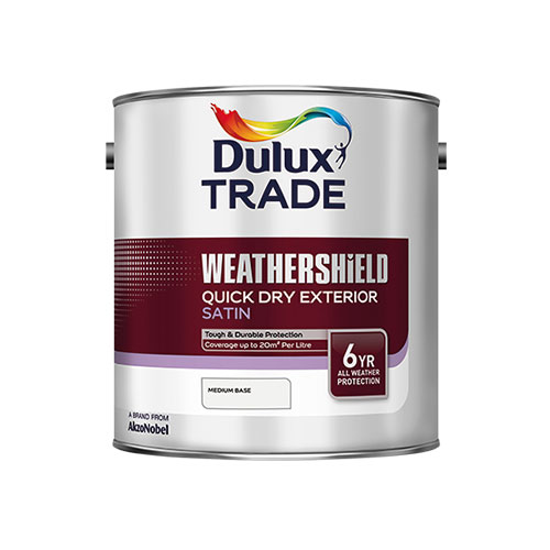 DULUX TRADE WEATHERSHIELD QUICK DRY EXTERIOR SATIN PURE BRILLIANT WHITE 2.5L
